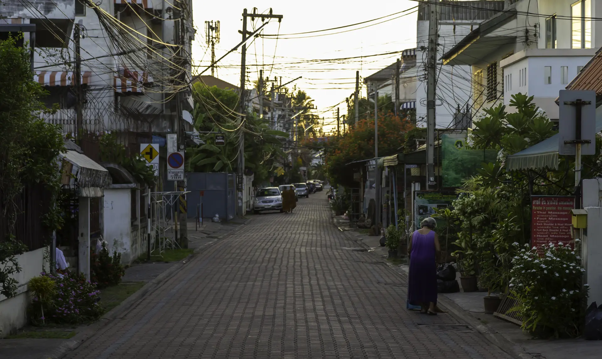 A quiet Chiang Mai residential lane at dusk
